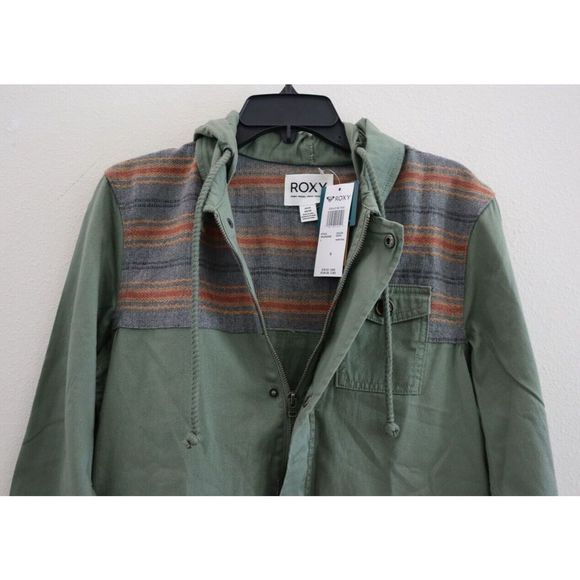Roxy ARJJK03056 Women's Sz S Green Boho Full Zip Hooded Parka Jacket $80 - Picture 5 of 12